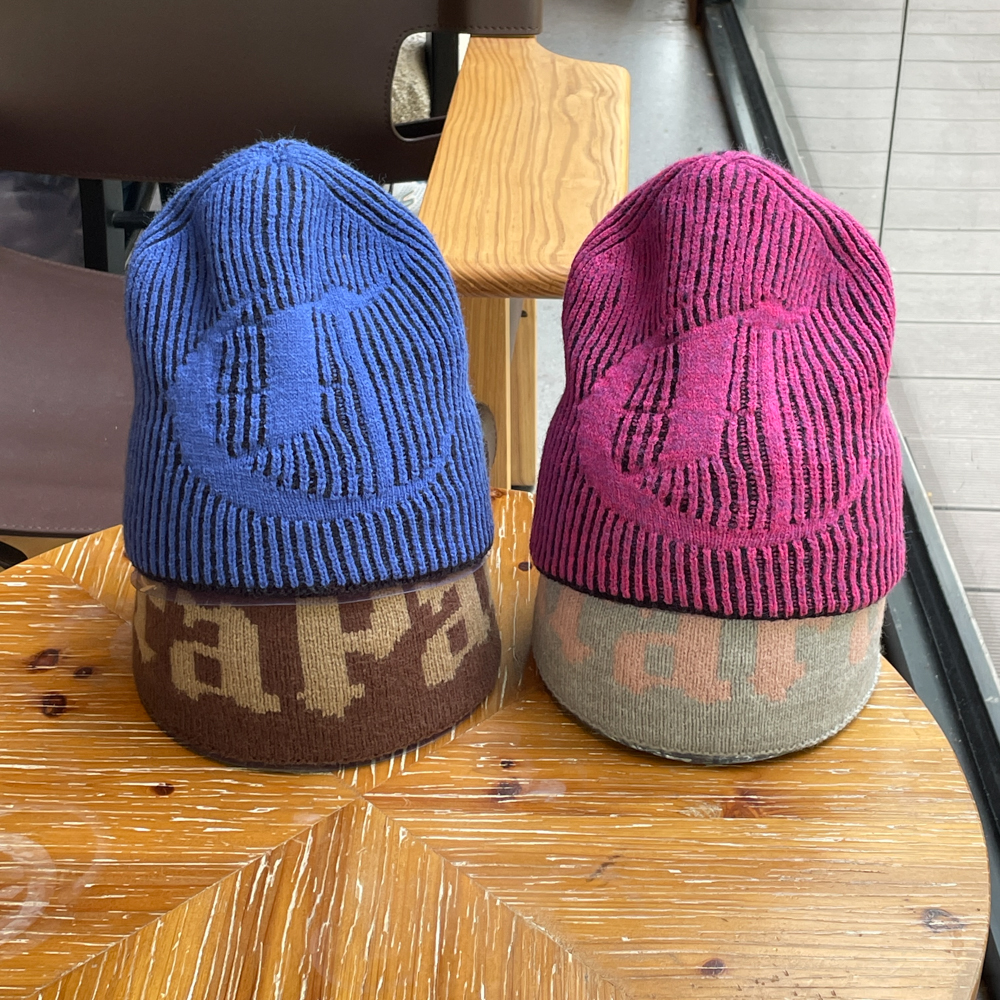 双面戴条纹提花针织套头帽子女