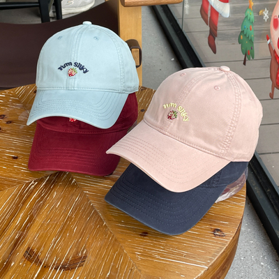 草莓刺绣全棉软顶加深棒球帽子女