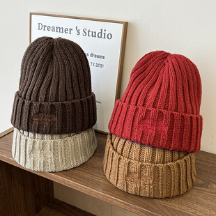 高品质纯色情侣针织帽女显脸小咖啡色套头帽冬季百搭保暖毛线帽男