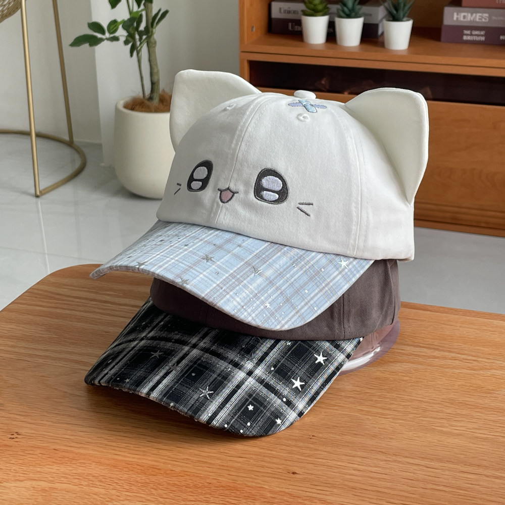 卡通猫耳显脸小防晒棒球帽男女