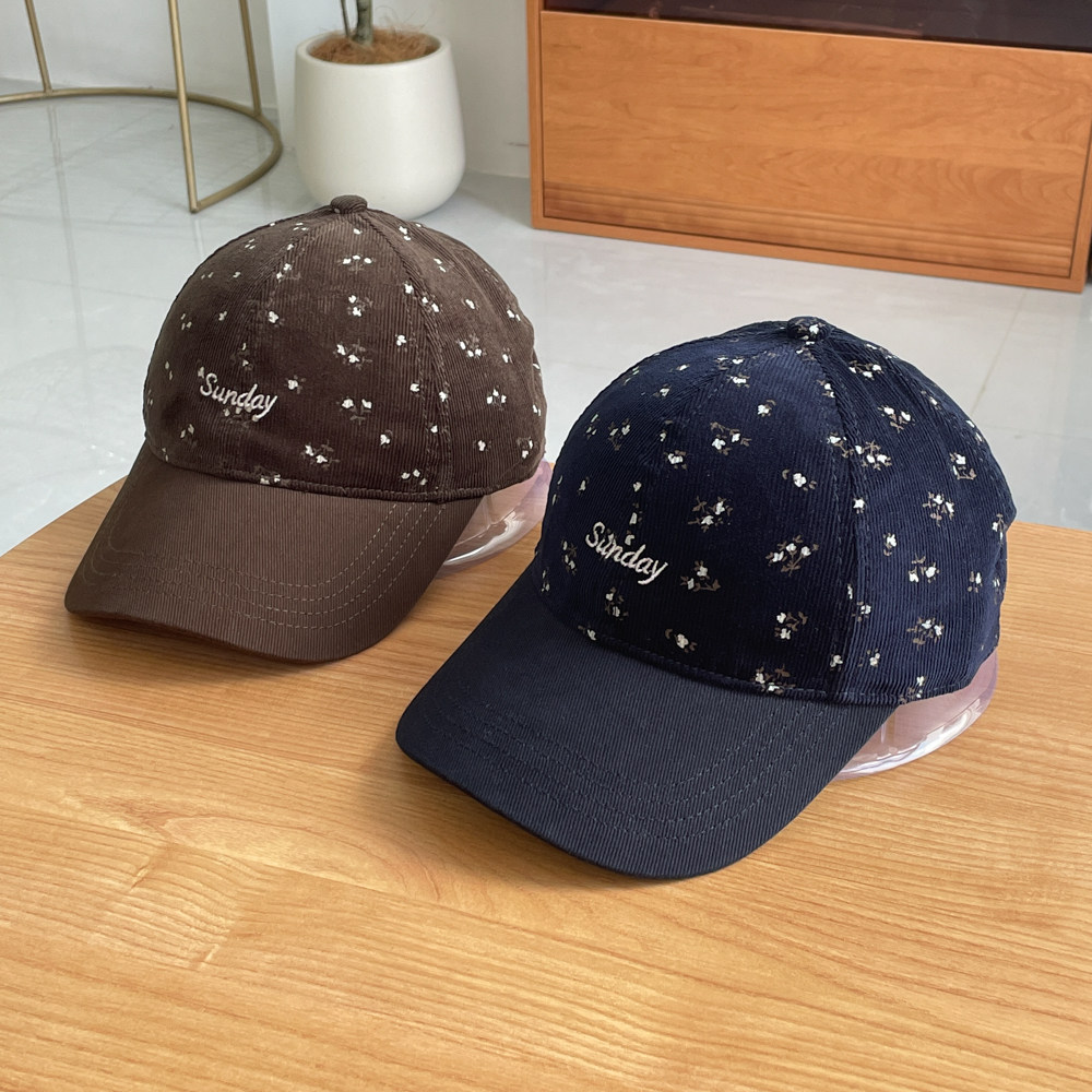 秋冬灯芯绒拼色宽檐显脸小棒球帽