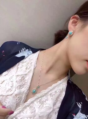 日本回流中古珠宝10K金睡美人蓝松石小米珍珠水滴吊坠 维多利亚风