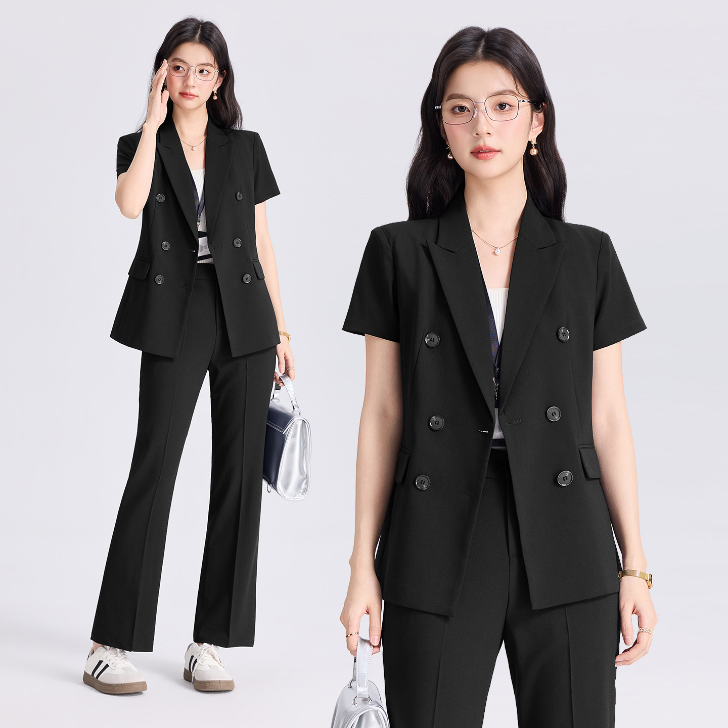 职业西装套装女夏季薄款2026新款面试正装短袖西服酒店经理工作服