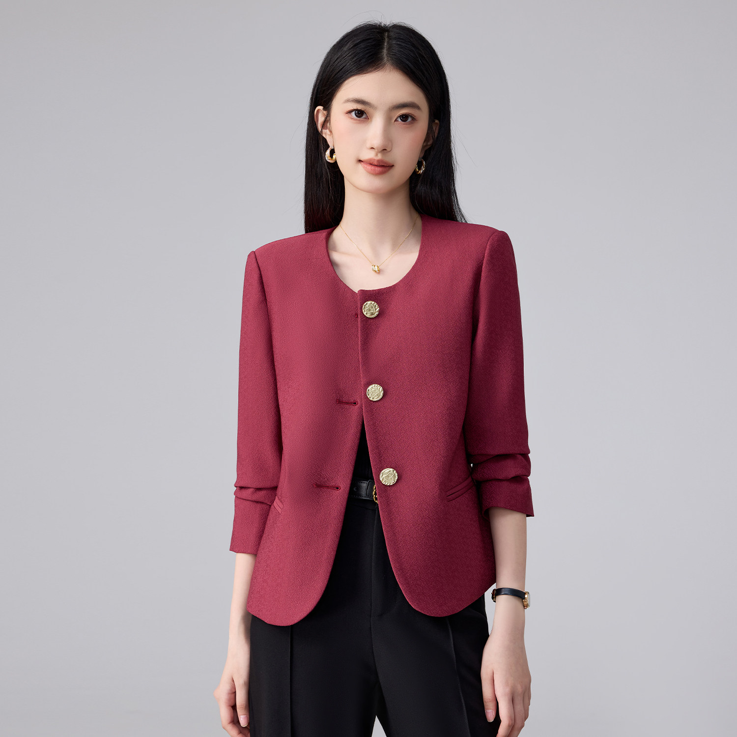 小香风西装外套女春秋2025新款高级感爆款小个子短款圆领西服上衣