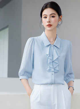 雪纺中袖衬衫女夏季2026新款轻奢风高级感上衣小个子气质薄款衬衣