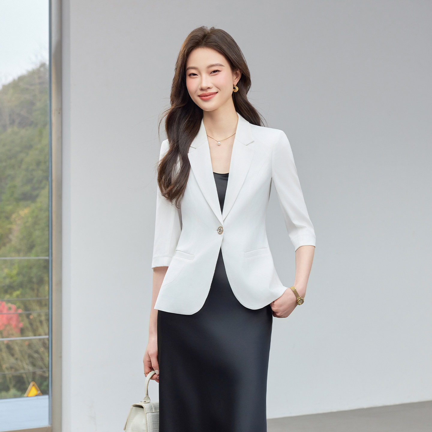 七分袖小西装外套女春夏薄款2026新款洋气修身小个子休闲西服上衣