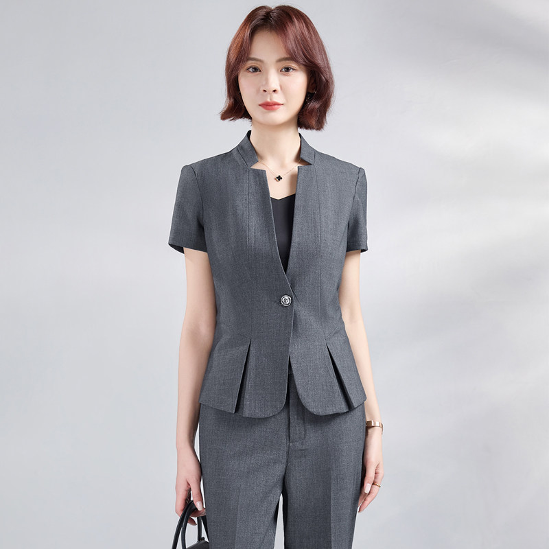 职业西服套装女2026春夏新款气质范美容师工作服高端面试短袖西装图片