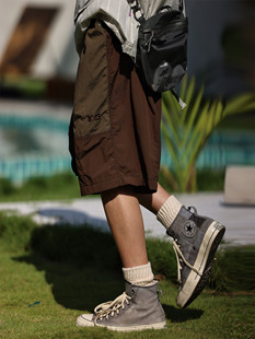 男女宽松复古百搭潮短裤 Nobodyknows夏季 日系简约轻薄拼色五分裤