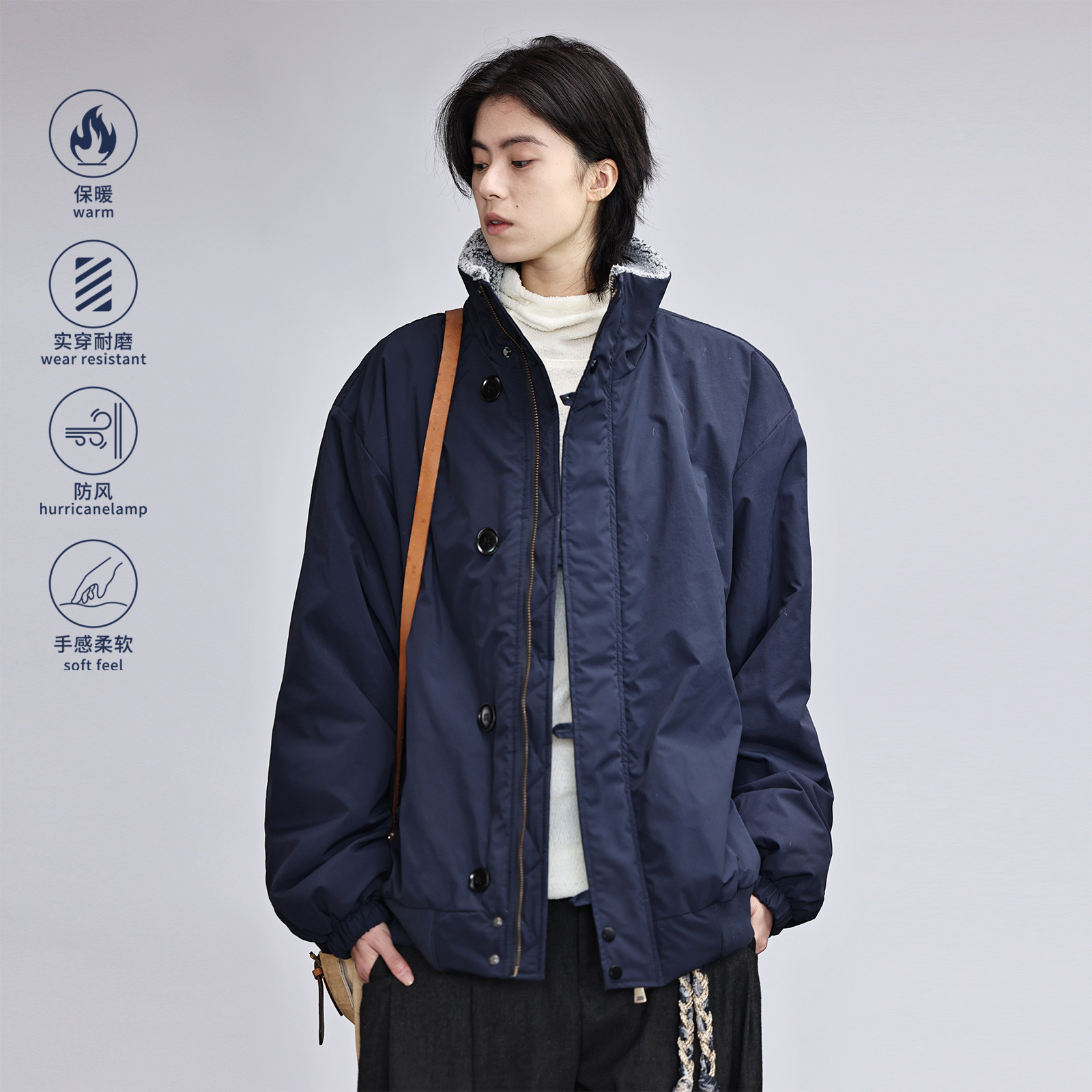 Nobodyknows日系复古立领猎装羊羔毛宽松保暖工装男棉服防风棉衣,男装,棉衣,淘宝优惠券,粉丝福利购,淘宝优惠卷