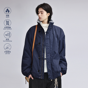 Nobodyknows日系复古立领猎装羊羔毛宽松保暖工装男棉服防风棉衣