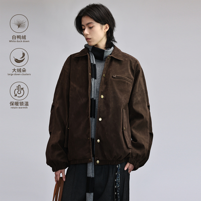 复古麂皮绒做旧羽绒服