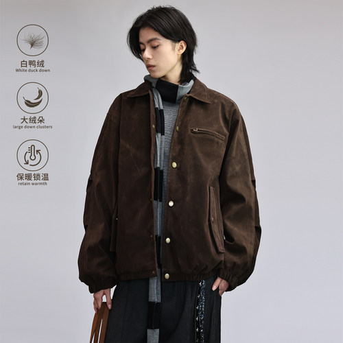 复古麂皮绒做旧羽绒服