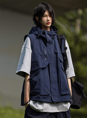 Nobodyknows新款四季工装外套街头潮牌机能口袋连帽防水无袖马甲