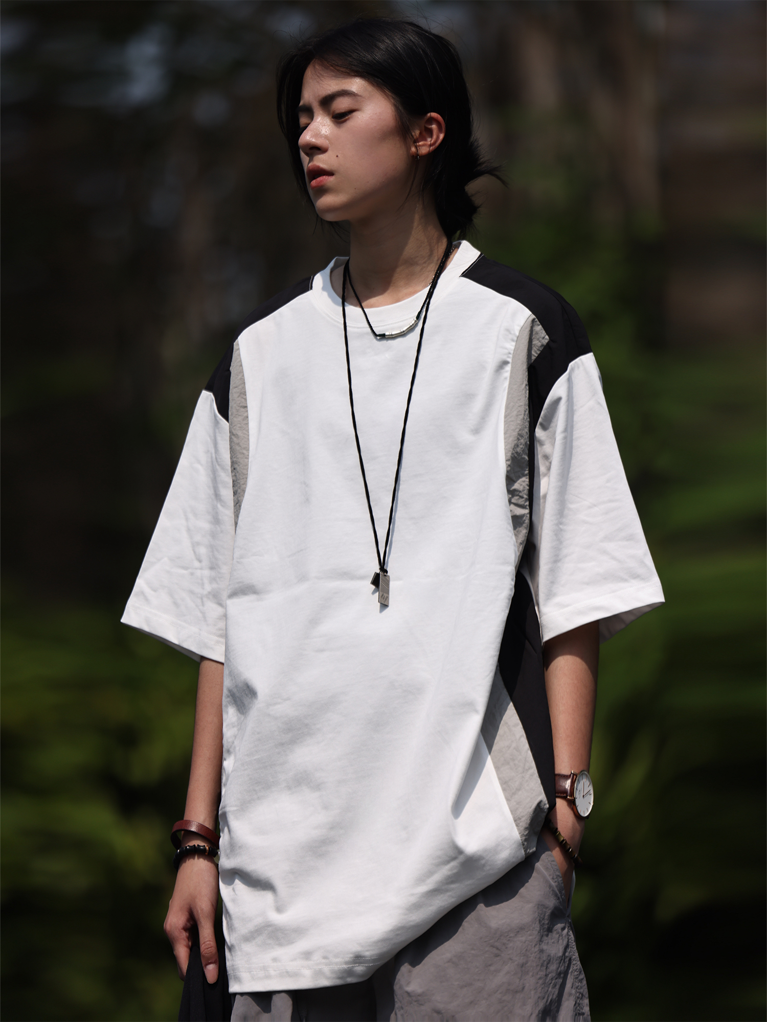 Nobodyknows撞色拼接短袖休闲