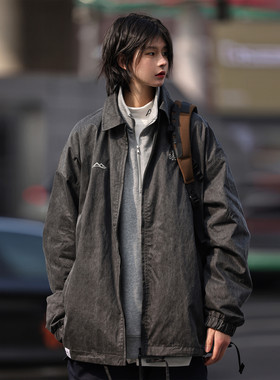 Nobodyknows秋冬做旧翻领教练夹克宽松流行日系复古潮上衣外套