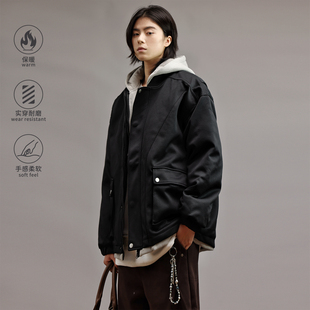 Nobodyknows重磅工装假两件硬挺有型棉服夹克纯色百搭男女棉衣冬