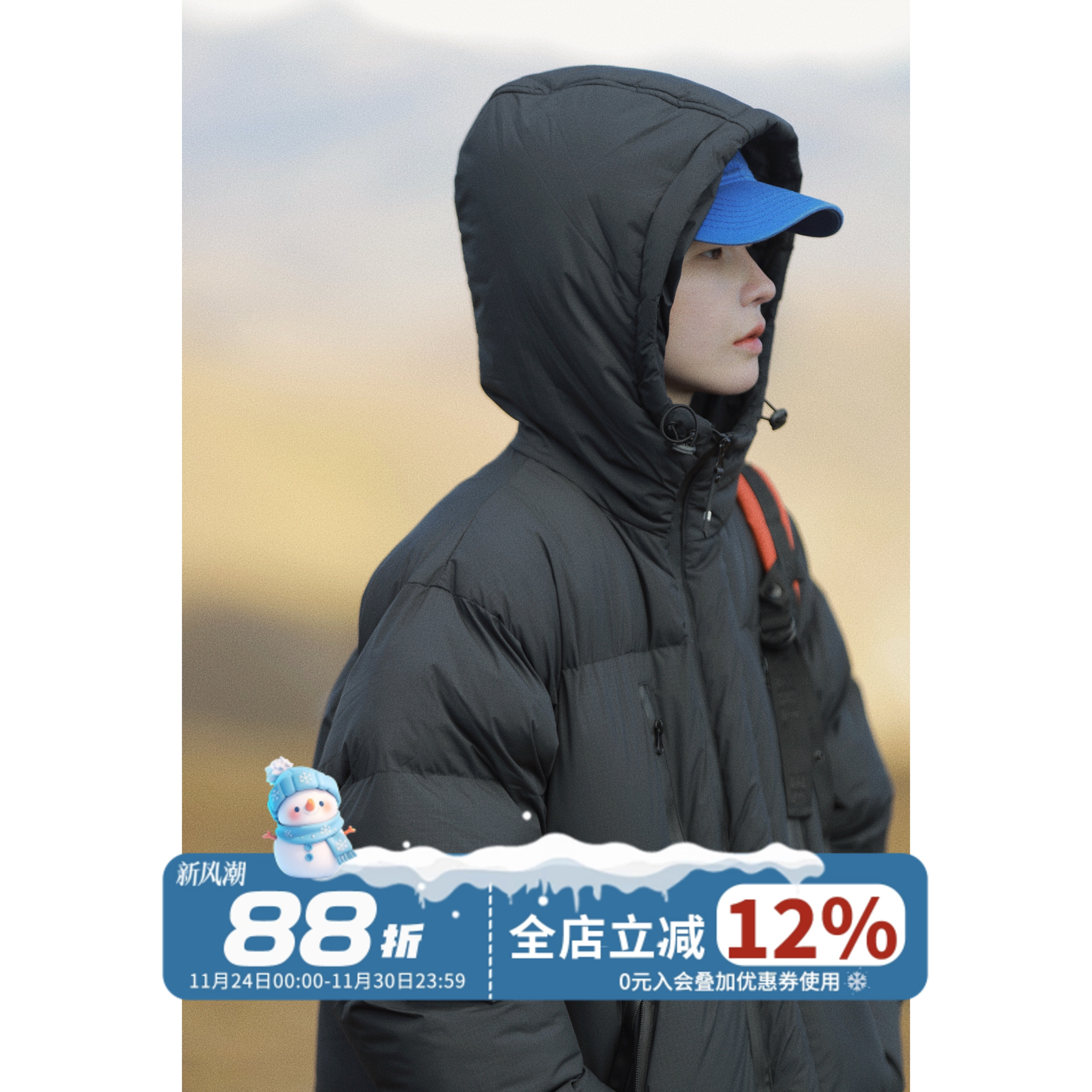 Nobodyknows 冬季日系徽章机能户外连帽棉服男女加厚保暖棉衣外套