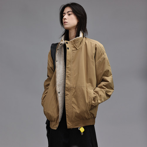 美式复古立领羊羔绒保暖棉衣