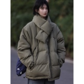 Nobodyknows冬季 韩版 面包服男潮牌加厚ins外套女情侣围巾立领棉服