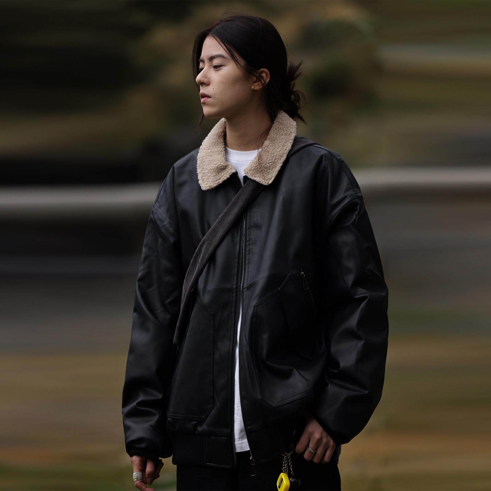 Nobodyknows美式复古廓形羊羔毛拼接PU皮衣夹克棉衣男女机车外套,男装,皮衣,淘宝优惠券,粉丝福利购,淘宝优惠卷