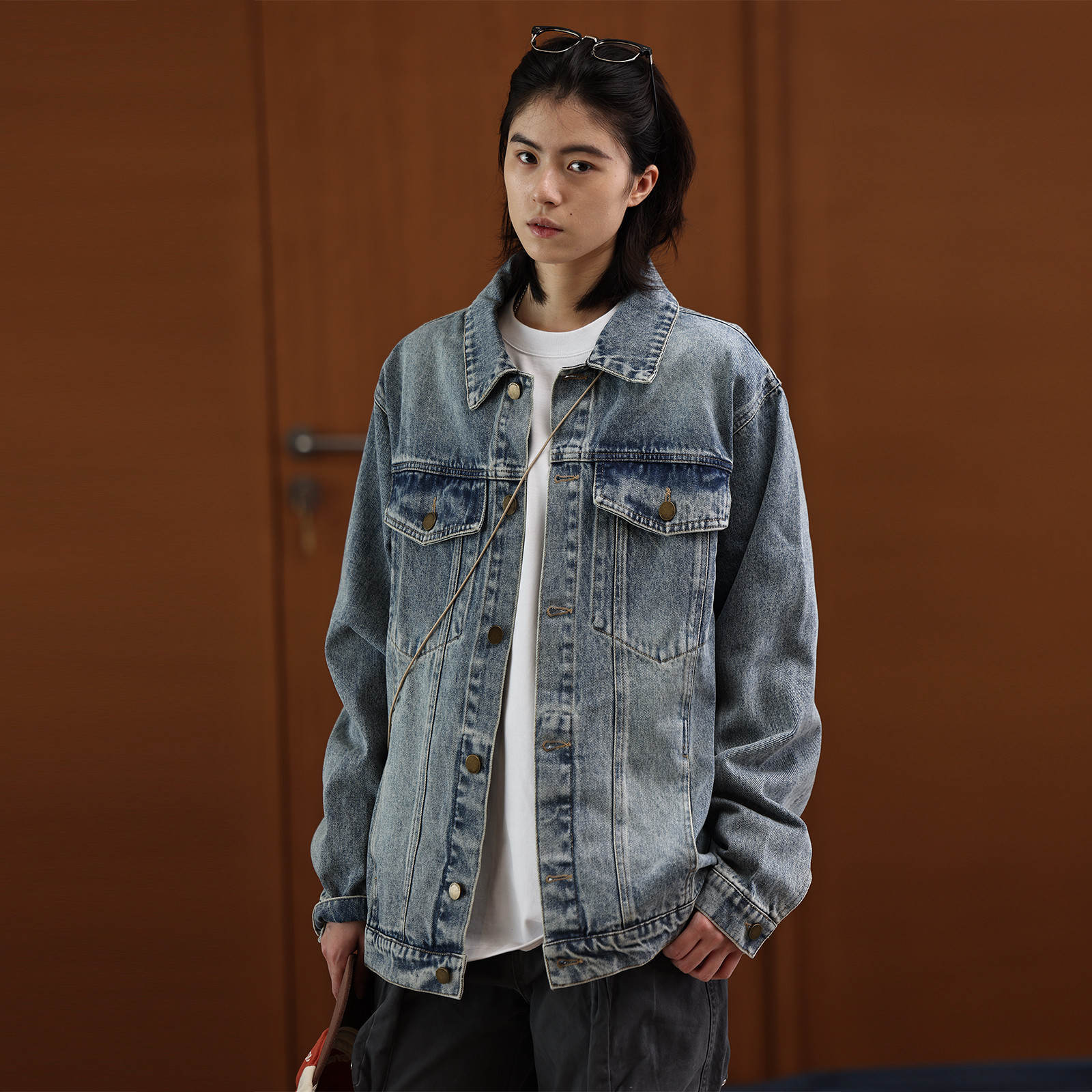 美式复古水洗做旧牛仔外套