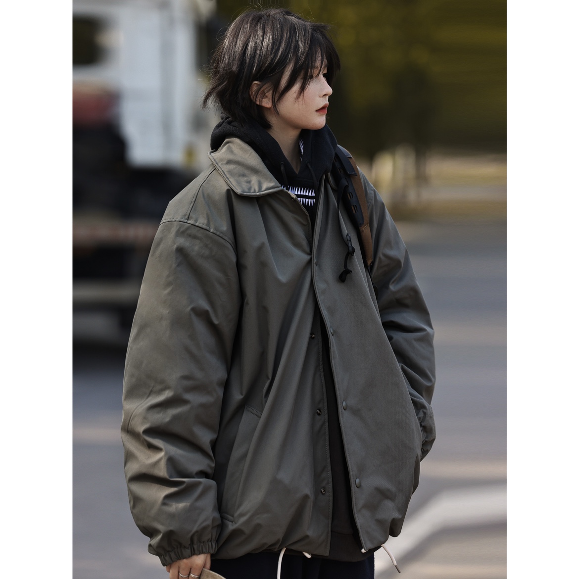 加厚秋冬翻领教练夹克棉衣