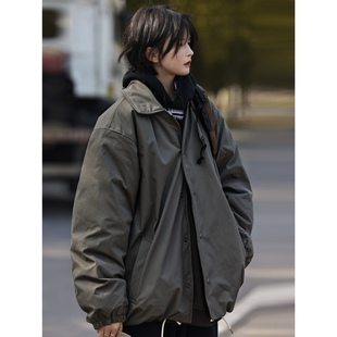 Nobodyknows冬季 加厚外套日系翻领复古男女夹棉教练夹克宽松棉衣