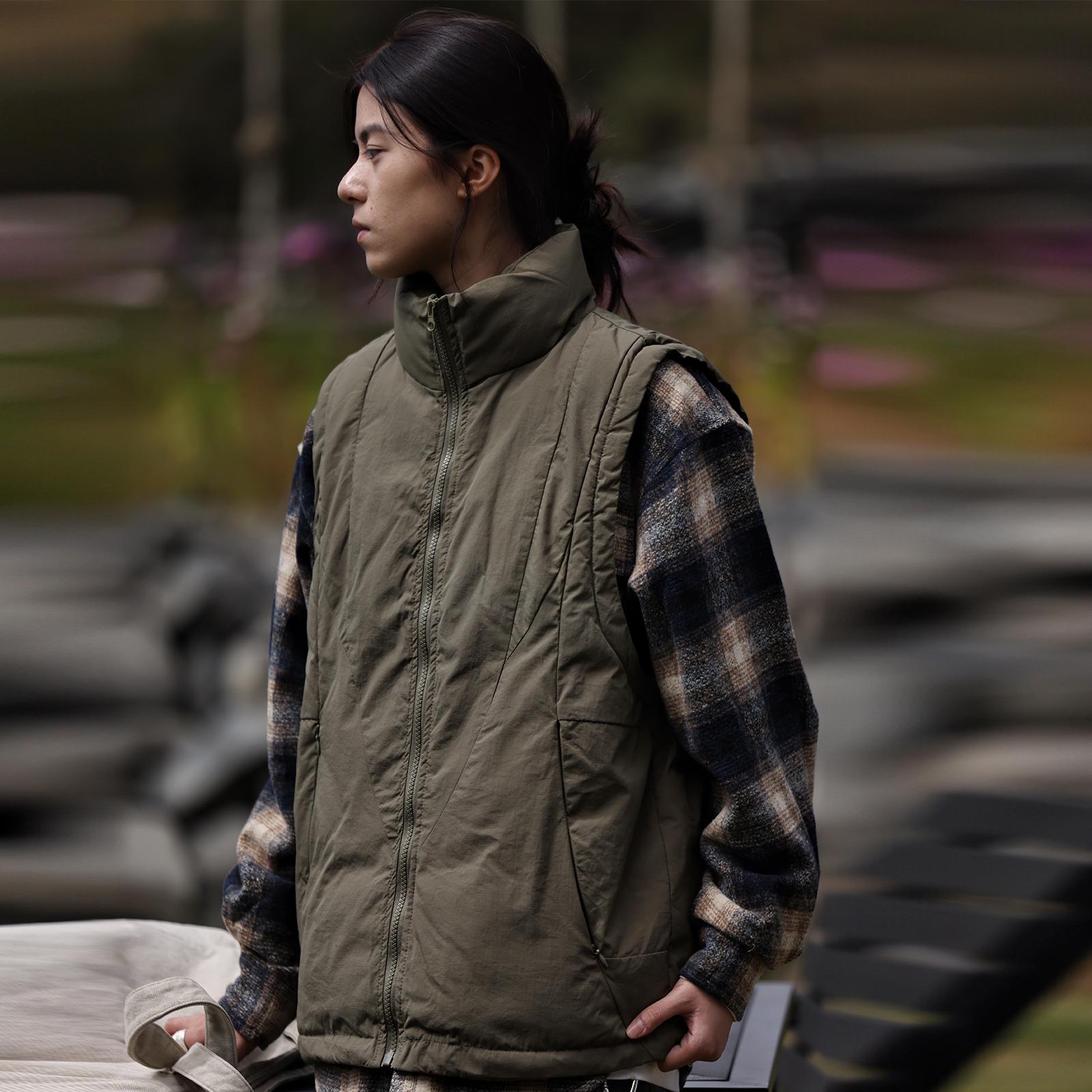 Nobodyknows冬季新款复古分割立领保暖加厚宽松坎肩宽松棉服马甲