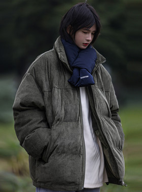 Nobodyknows冬季基础灯芯绒立领面包服纯色复古宽松男女棉衣外套