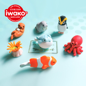 包邮 IWAKO 岩泽儿童趣味拼插橡皮深海动物系列海狮章鱼小丑鱼盒装