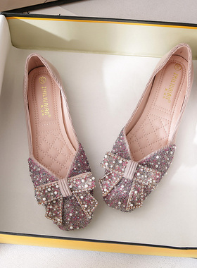 偏小码女鞋34 33码水钻鞋新款2022爆款平底单鞋夏款平底瓢鞋大码