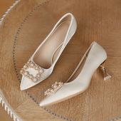 女2024新款 气质尖头法式 高跟鞋 单鞋 新娘鞋 女鞋 春秋婚鞋 34小码