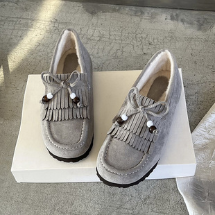 女鞋 平底勃肯鞋 大碼 配裙子單鞋 女秋冬加絨棉鞋 女外穿一腳蹬樂福鞋