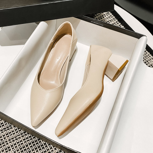 单鞋小香风粗跟浅口小码女鞋