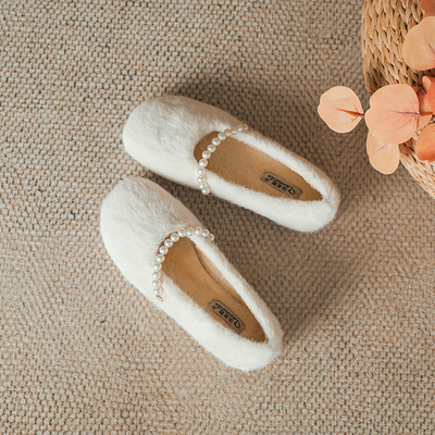 毛毛鞋法式珍珠舒适柔软大码女鞋