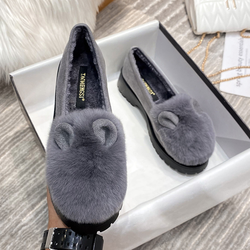 粗跟厚底豆豆鞋女冬加