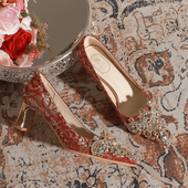 秀禾鞋 女鞋 红色订婚鞋 敬酒鞋 粗跟高跟鞋 34小码 新娘鞋 伴娘鞋 313233