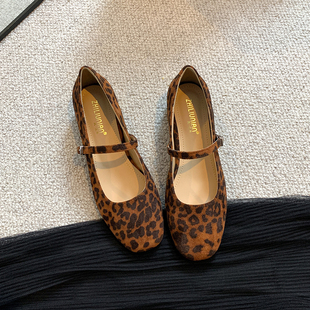 内增高豹纹法式玛丽珍法式气质配裙子春季单鞋女2025新款大码女鞋