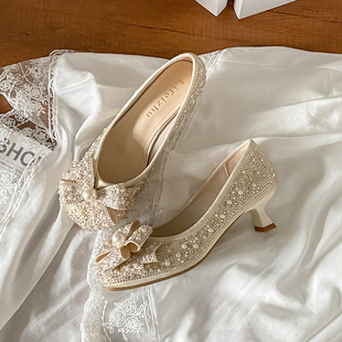 法式细跟高跟配裙子春款水钻单鞋女2026新款晚晚鞋大码女鞋41-43