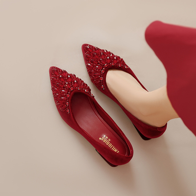 新娘鞋2024新款法式钻石