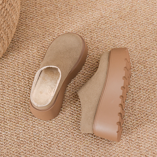 粗跟厚底勃肯鞋女秋冬加绒外穿棉鞋包头拖鞋女冬季软底不累脚女鞋