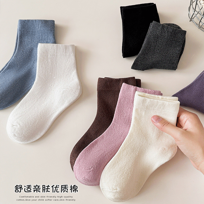 儿童纯色袜子春秋季中筒袜男女童韩版潮袜秋冬款小孩宝宝松口棉袜
