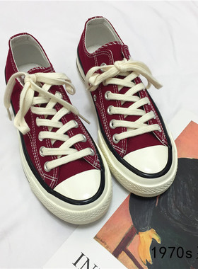 小众女鞋韩国evenstar洋气酒红色百搭情侣鞋高帮鞋帆布鞋经典板鞋