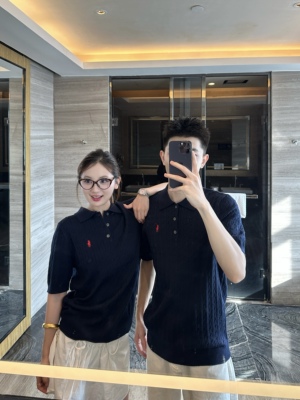 3KU夫妇夏季新款老钱风刺绣针织衫polo衫短袖T恤简约大气潮牌半袖