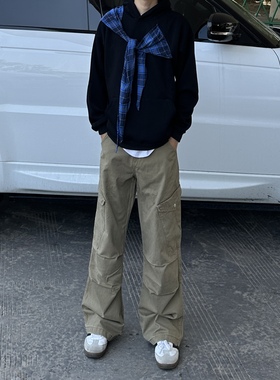 3KU夫妇四季百搭复古工装裤宽松直筒阔腿牛仔裤男女情侣户外长裤