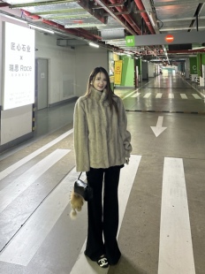 3KU夫妇冬季新款立领仿水貂绒皮毛一体保暖外套男女同款皮草毛毛