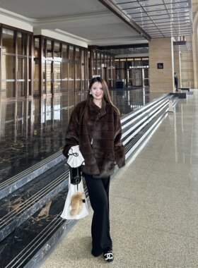 3KU夫妇冬季新款立领仿水貂绒皮毛一体保暖外套男女同款皮草毛毛