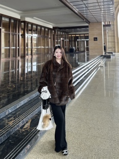 3KU夫妇冬季新款立领仿水貂绒皮毛一体保暖外套男女同款皮草毛毛