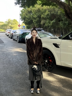 3KU夫妇冬季新款西服领仿水貂绒皮毛一体保暖外套女皮草毛毛上衣