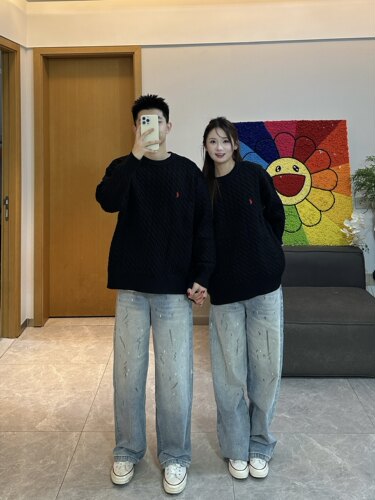 3KU夫妇秋冬刺绣圆领套头麻花针织毛衣卫衣男女同款潮牌简约上衣